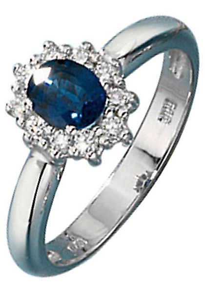JOBO Fingerring Saphirring Weißgoldring, 585 Weißgold mit Saphir und 10 Dia günstig online kaufen
