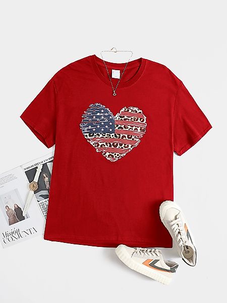 Plus Size Leopard Star Independence Day Kurzarm T-Shirt günstig online kaufen