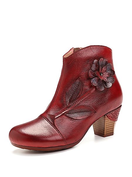 SOCOFY Damen Retro Red Flower Echtes Leder Elegant High Heel Knöchel Stiefe günstig online kaufen