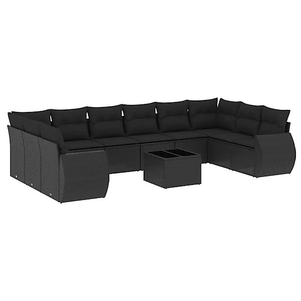 vidaXL 11-Tlg Garten-Sofagarnitur mit Kissen Schwarz Poly Rattan 3221874 günstig online kaufen