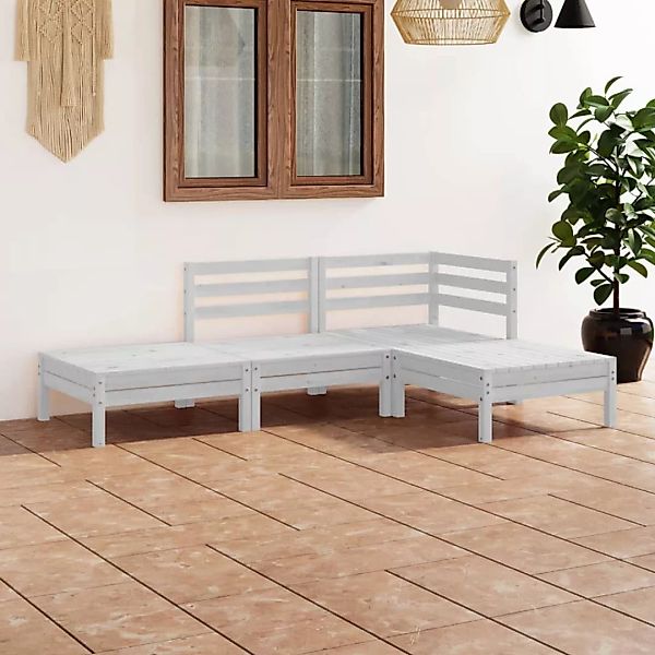 4-tlg. Garten-lounge-set Weiß Massivholz Kiefer günstig online kaufen