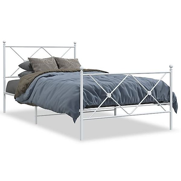 vidaXL Bett Bettgestell mit Kopf- und Fußteil Metall Weiß 100x200 cm günstig online kaufen