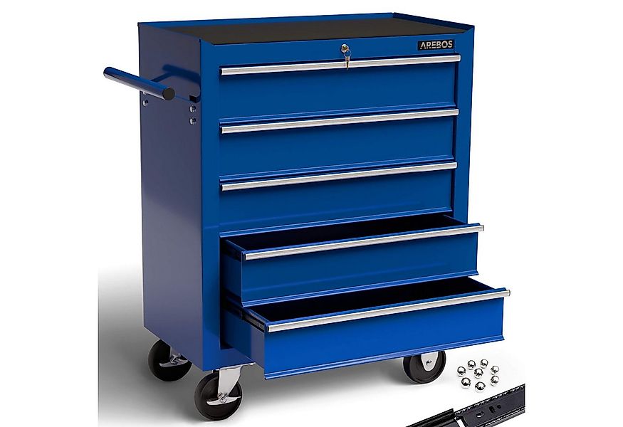 Arebos Werkstattwagen Werkstattwagen 5 Fächer, zentral abschließbar, blau, günstig online kaufen