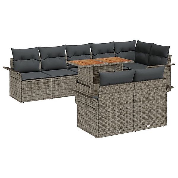 vidaXL Loungesofa 9-tlg. Garten-Essgruppe mit Kissen Grau Poly Rattan, 9 Te günstig online kaufen