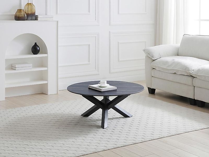 Couchtisch - Keramik & Metall - Marmor-Optik Schwarz - LEONORA von Maison C günstig online kaufen