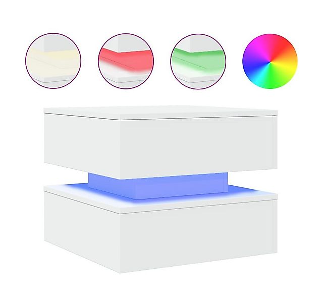vidaXL Ablagetisch, Couchtisch mit LED-Leuchten Weiß 50x50x40 cm günstig online kaufen