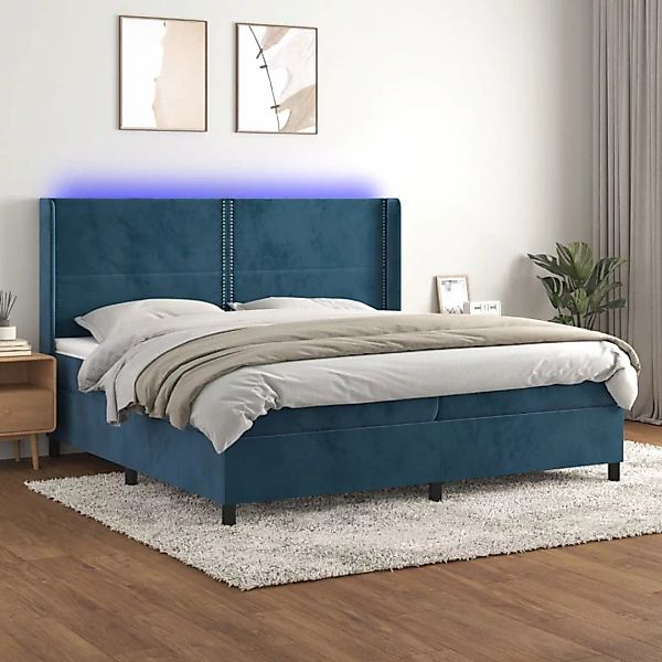 Vidaxl Boxspringbett Mit Matratze & Led Dunkelblau 200x200 Cm Samt günstig online kaufen