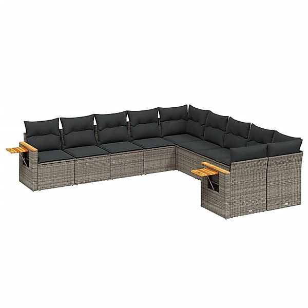 vidaXL 10-Tlg Garten-Sofagarnitur mit Kissen Grau Poly Rattan 3227194 günstig online kaufen