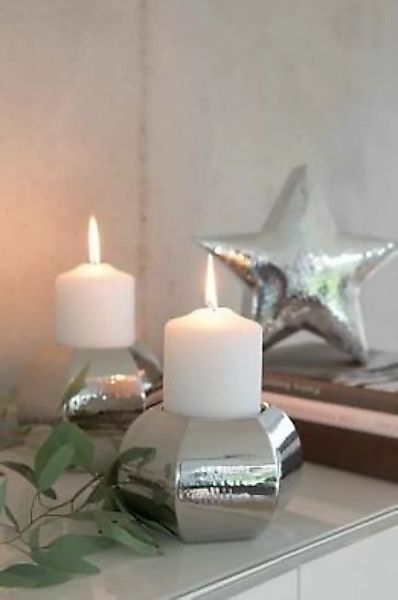 Fink Kerzenleuchter PIADA Stumpenhalter gehämmert Edelstahl 13 cm (silber) günstig online kaufen