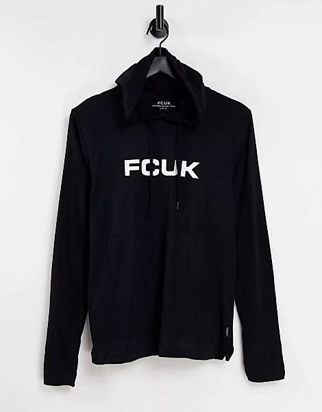 FCUK – Langärmliges Oberteil in Schwarz mit Logo und Kapuze günstig online kaufen