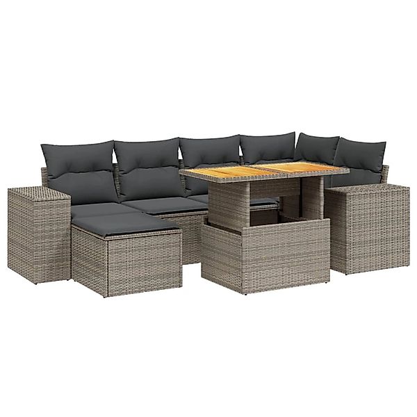 vidaXL 7-Tlg Garten-Sofagarnitur mit Kissen Grau Poly Rattan 3275930 günstig online kaufen