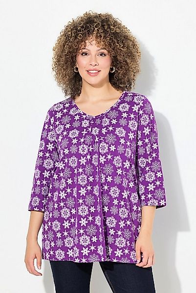 Ulla Popken T-Shirt Shirt Schneeflocken A-Linie V-Ausschnitt 3/4-Arm günstig online kaufen