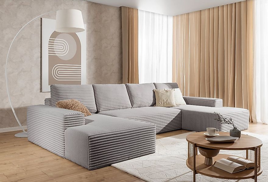 PROMETO Möbel Ecksofa Azzano U-Form, Sofa U-Form, Couch Breitcord Stoff günstig online kaufen