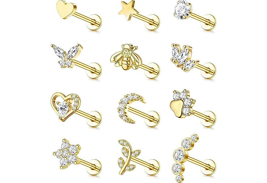 LuxusKollektion Ohrring und Ketten Set 12 Stück 16G Knorpel Helix Ohrringe günstig online kaufen