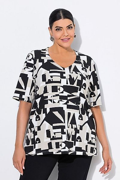 Ulla Popken T-Shirt T-Shirt Buchstaben A-Linie V-Ausschnitt Halbarm günstig online kaufen