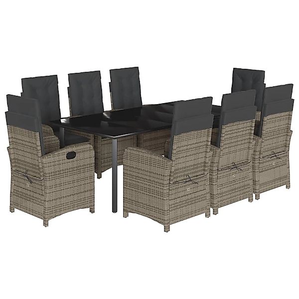vidaXL 9-Tlg Garten-Essgruppe mit Kissen Grau Poly Rattan 3212369 günstig online kaufen