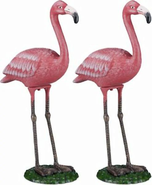 relaxdays 2 x Dekofigur Flamingo Gusseisen L mehrfarbig günstig online kaufen