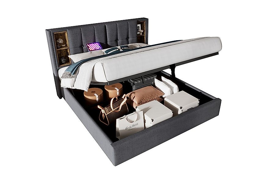 Flieks Polsterbett, Doppelbett mit Kabellosem Laden/USB/Typ-C+Stauraum Baum günstig online kaufen