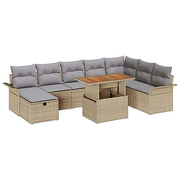 vidaXL Loungesofa 9-teiliges Garten Sofa Set mit Kissen Beige Poly Rattan, günstig online kaufen