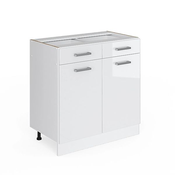 Vicco Küchenunterschrank R-Line Weiß Hochglanz/Weiß 80 cm ohne Arbeitsplatt günstig online kaufen