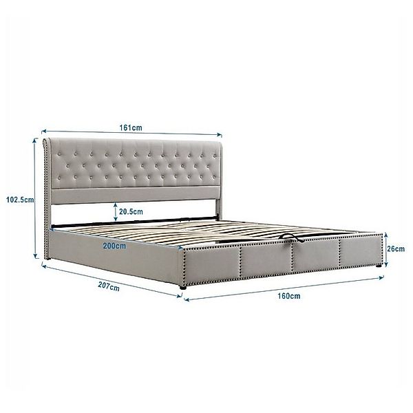 HAUSS SPOLE Polsterbett 180 x 200 cm mit Hydraulikhebel, Nietenverzierung, günstig online kaufen