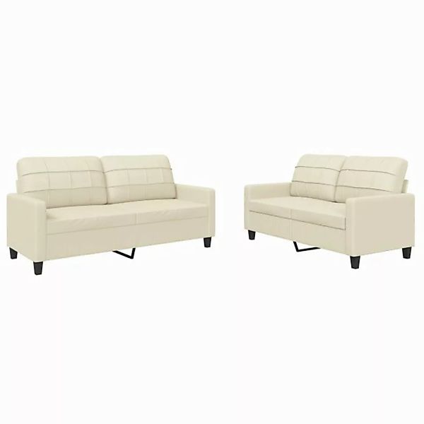 vidaXL Sofa 2-tlg. Sofagarnitur mit Kissen Creme Kunstleder günstig online kaufen