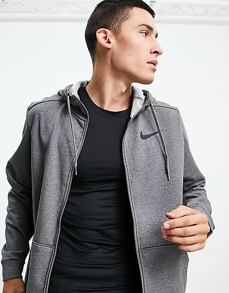 Nike Training – Dri-FIT – Kapuzenjacke aus Fleece in dunklem Kalkgrau günstig online kaufen