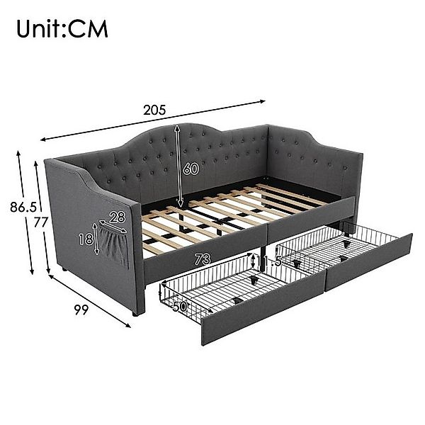 Flieks Daybett, Polsterbett Tagesbett 90x190cm mit Ladefunktion und Schubla günstig online kaufen