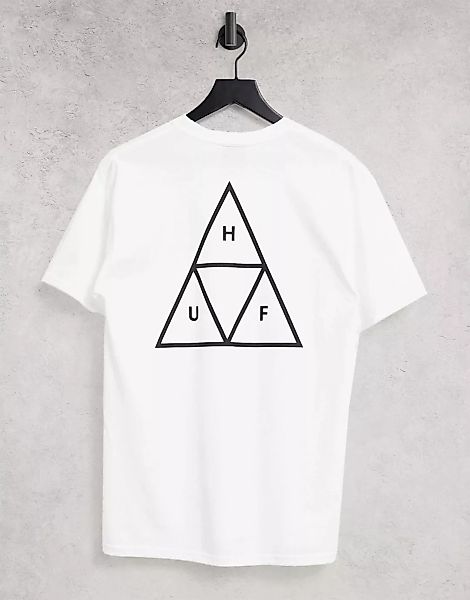HUF – Essentials – T-Shirt in Weiß mit dreigeteiltem Dreieck-Logo günstig online kaufen