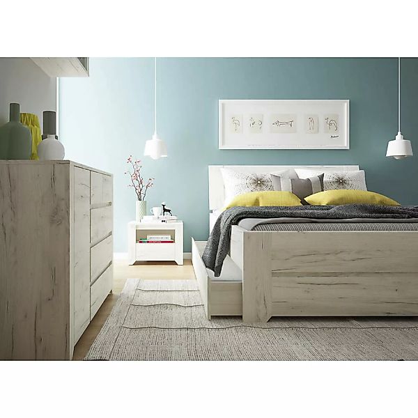 Schlafzimmer Set 6-teilig AMANTEA-129 mit Bett 140x200cm in weiß Eiche günstig online kaufen