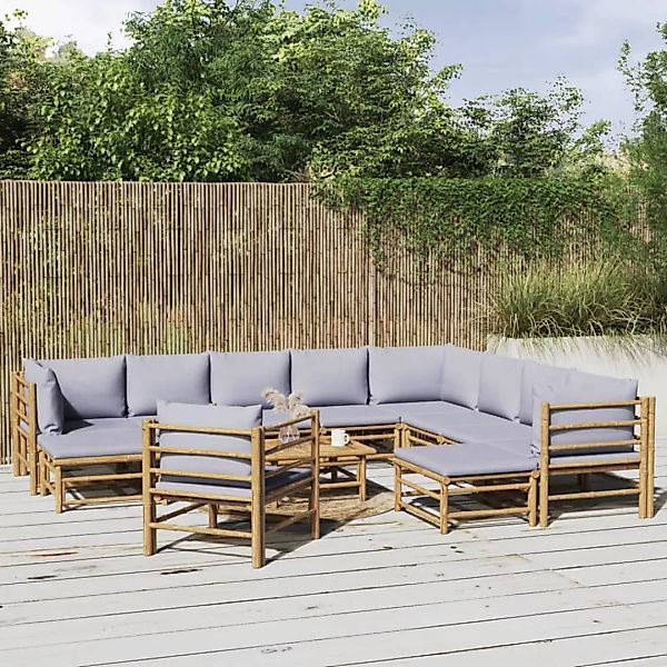 Vidaxl 12-tlg. Garten-lounge-set Mit Hellgrauen Kissen Bambus günstig online kaufen