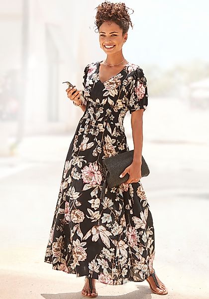 LASCANA Maxikleid, mit Blumendruck und leichten Puffärmeln, Sommerkleid, ca günstig online kaufen
