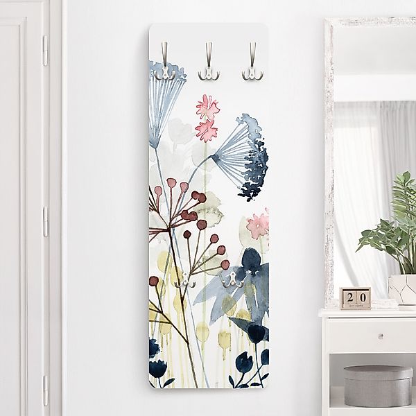 Wandgarderobe Holzpaneel Wildblumen Aquarell I günstig online kaufen