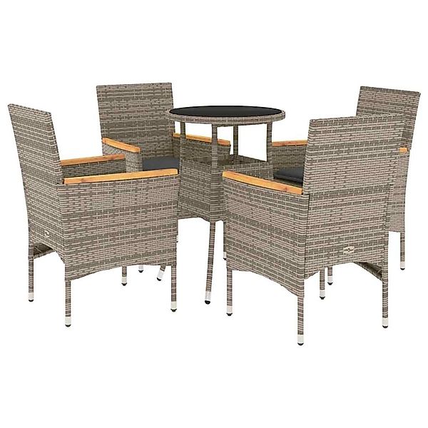 vidaXL 5-Tlg Garten-Essgruppe mit Kissen Grau Poly Rattan und Glas 3278724 günstig online kaufen