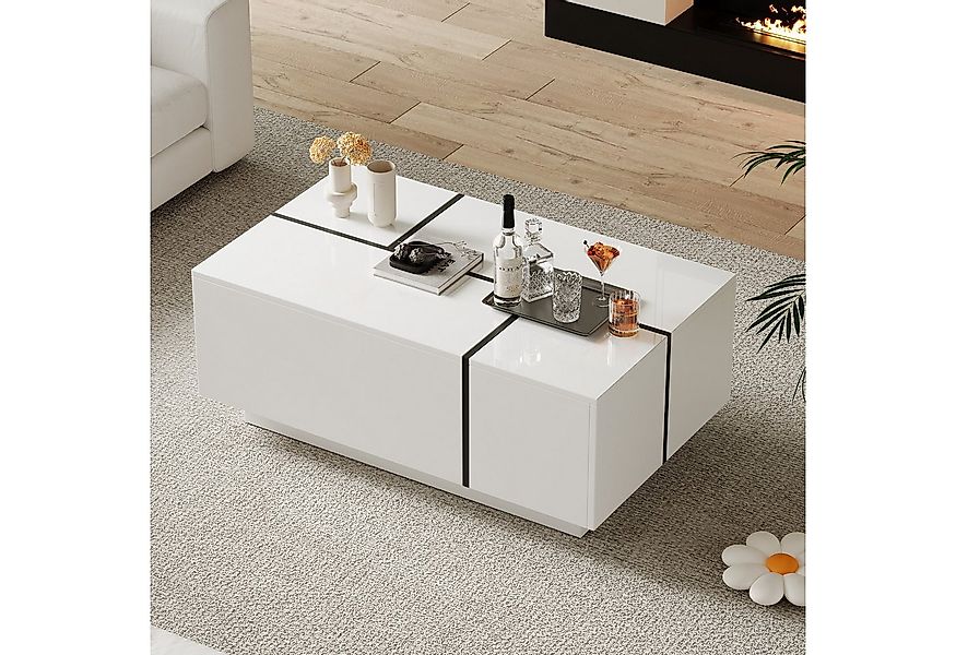 REDOM Couchtisch Kaffeetisch Weiß Hochglanz (Beistelltisch, Wohnzimmertisch günstig online kaufen
