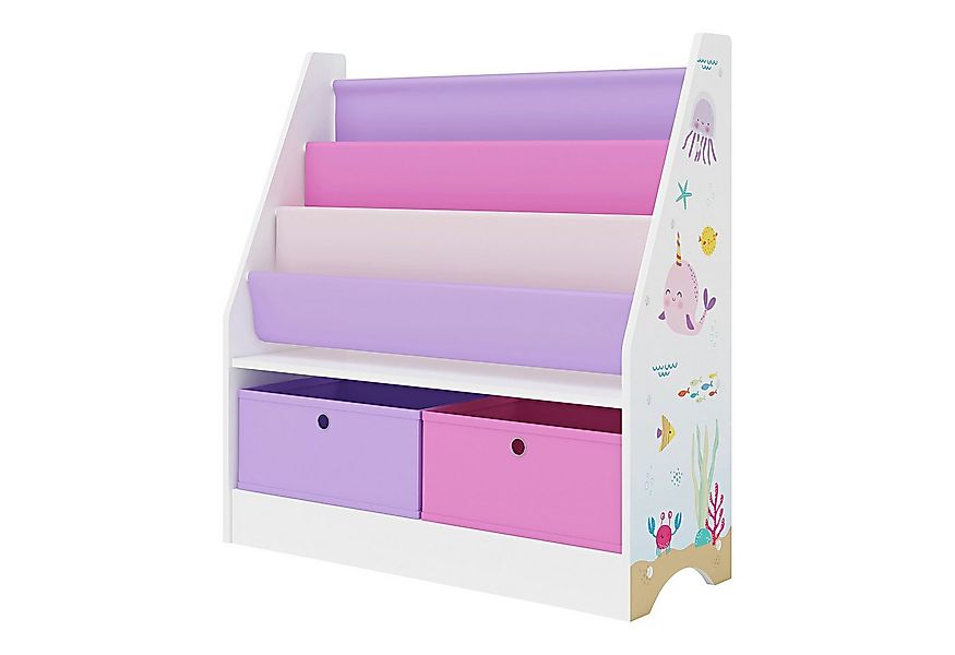 en.casa Bücherregal, »Neda« Kinderregal 74x71x23 cm mit Ozean-Motiv Weiß/Ro günstig online kaufen