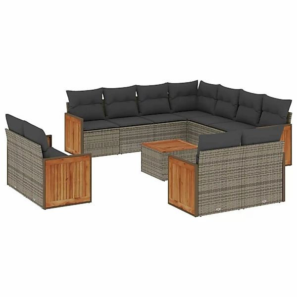 vidaXL 12-Tlg Garten-Sofagarnitur mit Kissen Grau Poly Rattan 3228188 günstig online kaufen