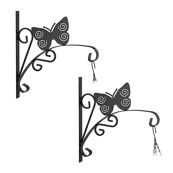 relaxdays Wandhaken 2x Blumenampelhalterung Schmetterling günstig online kaufen