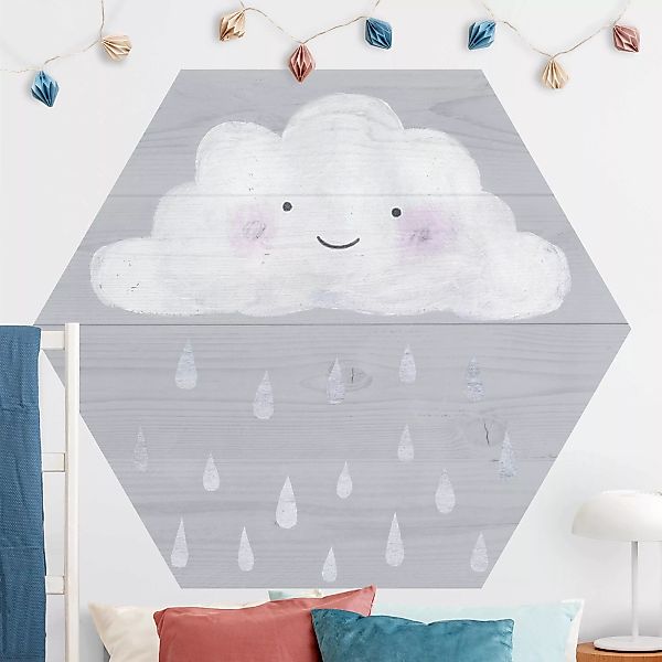 Hexagon Fototapete selbstklebend Wolke mit silbernen Regentropfen günstig online kaufen