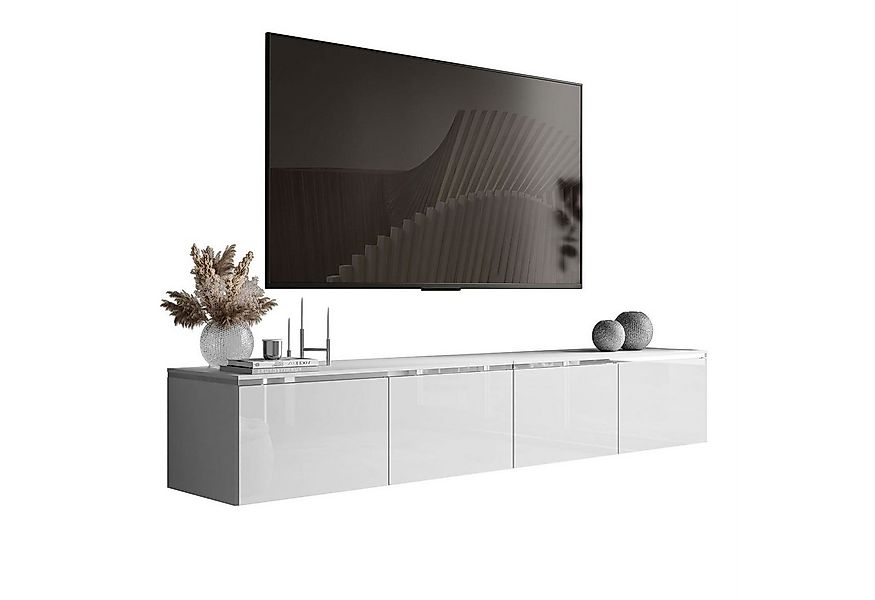 ALLHOUSE24 TV-Schrank NELLY SILBER Hängendes TV Lowboard weiß Glanz mit LED günstig online kaufen