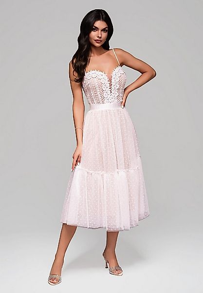 OMBRE Abendkleid Midikleid mit Spitze und Tüllrock Satinband in der Taille günstig online kaufen