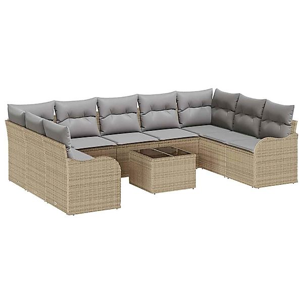 vidaXL Garten-Sofa-Set mit Kissen 10-Tlg Beige Poly Rattan 3345870 günstig online kaufen