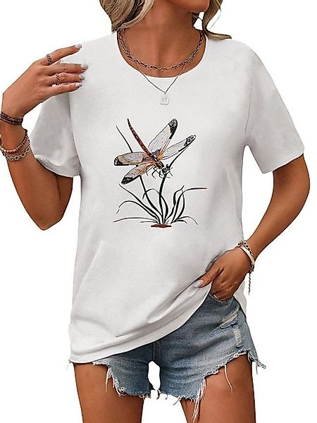PYL Kurzarmbluse Damen Bequemes Sommer Kurzarmbluse Locker Libelle Print-Sh günstig online kaufen