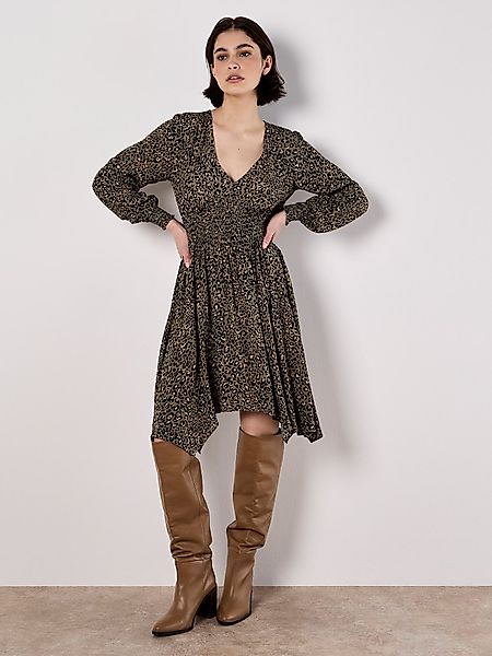 Apricot Minikleid gemustertes Kleid, mit Smokdetails günstig online kaufen