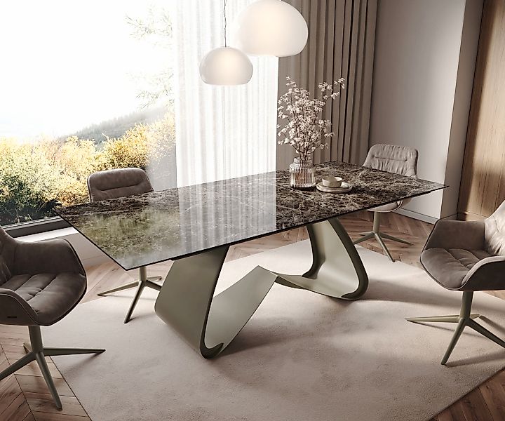 Esstisch Edge 180-220x100 Keramik Laminam® Emperador Extra Lucidato Dunkelb günstig online kaufen