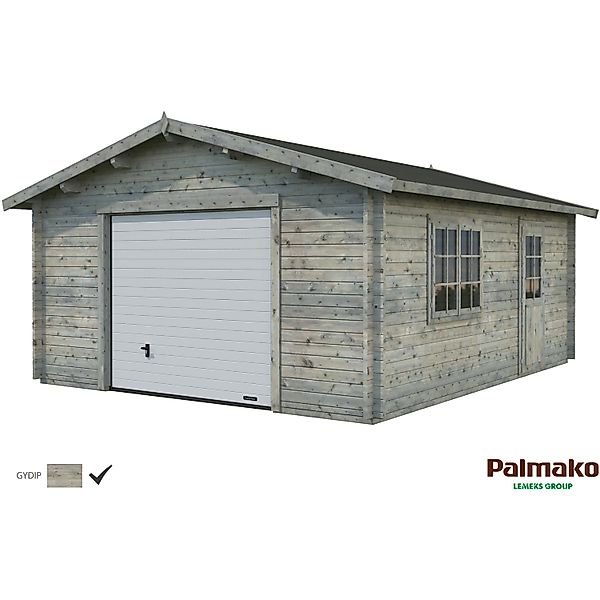 Palmako Holzgarage Roger mit Sektionaltor Grau tauchgrundiert 450 cm x 550 günstig online kaufen