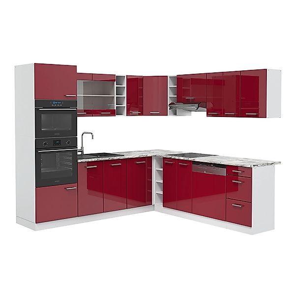 Vicco R-Line Eckküche Bordeaux Hochglanz/Weiß 237 x 60 cm AP Marmor ohne E- günstig online kaufen