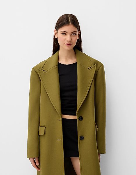 Bershka Oversize-Mantel Mit Manteco-Wolle Damen M-L Grün günstig online kaufen