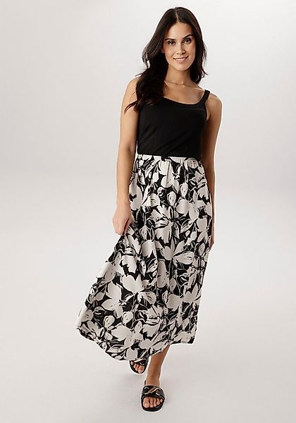 Aniston SELECTED Sommerkleid unifarbenes Shirtteil und geblümten Rockteil - günstig online kaufen