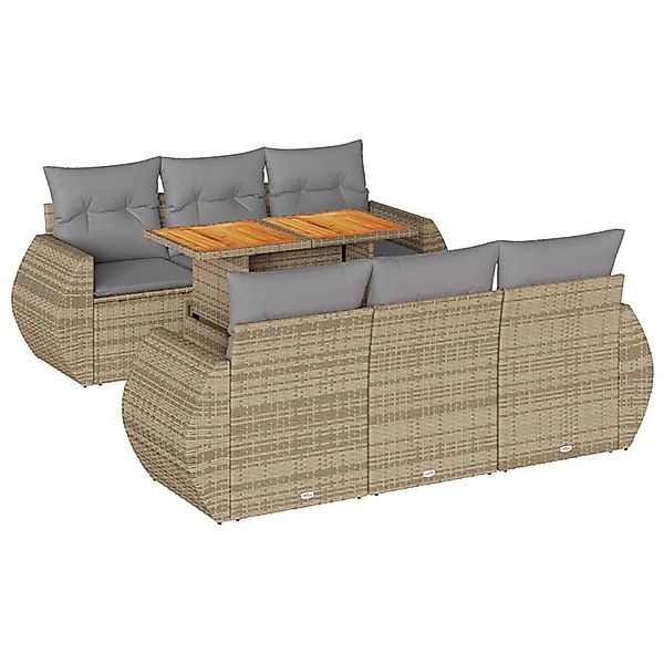 vidaXL 7-Tlg Garten-Sofagarnitur mit Kissen Beige Poly Rattan 3327223 günstig online kaufen